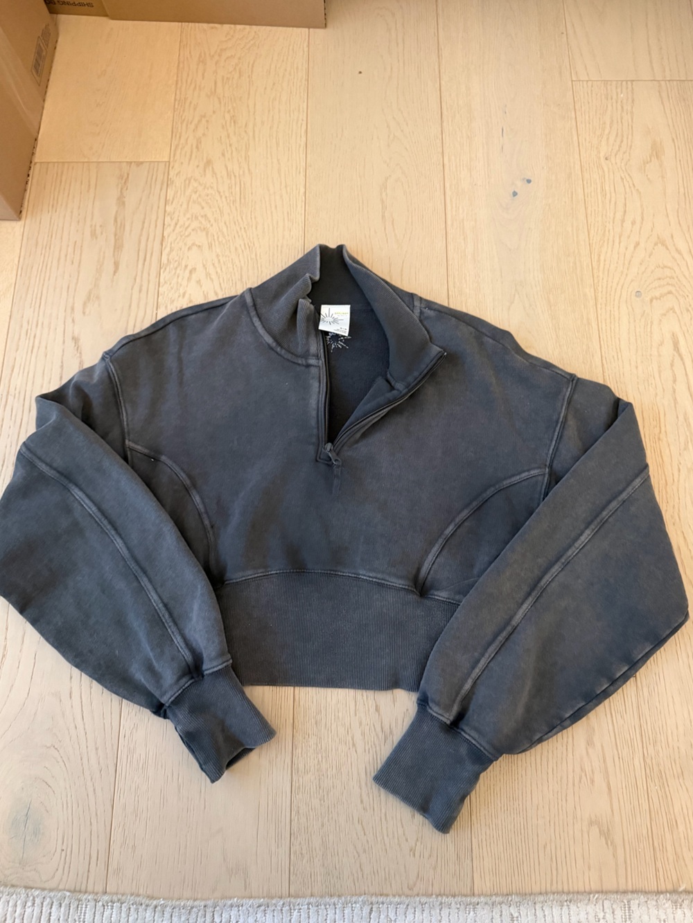 aerie Washed Charcoal Cropped Half-Zip Turtleneck Sweater - Picture 1 of 3